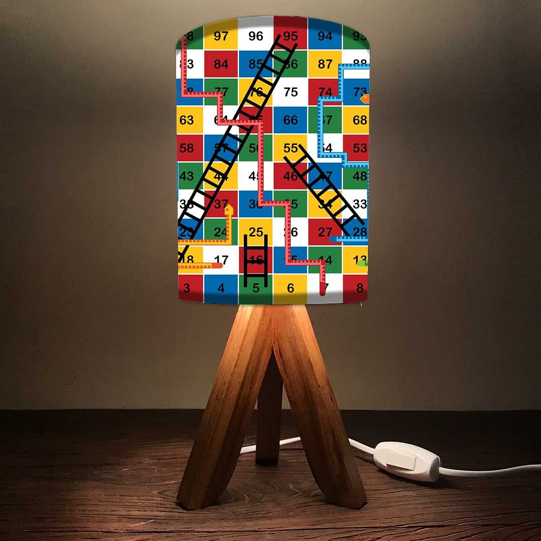 Sheesham Wood Lamp Table For Bedroom - Multicolor Snake & Ladder Nutcase