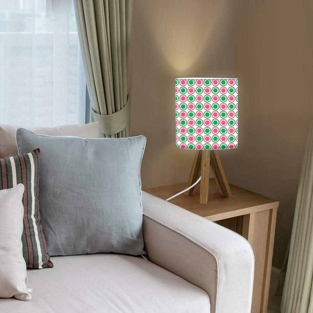 Solid Wood Table Lamp For Bedroom - Pink Green Flower Nutcase