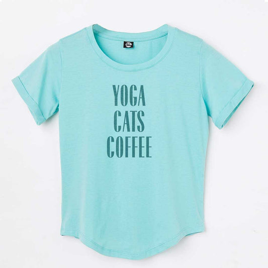 Workout Tshirt Yoga Tee - Yoga Cats Coffee Nutcase
