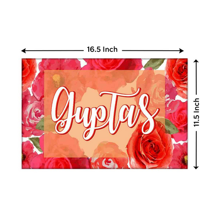 Personalised Door Name Plate for House Entrance - Red Roses