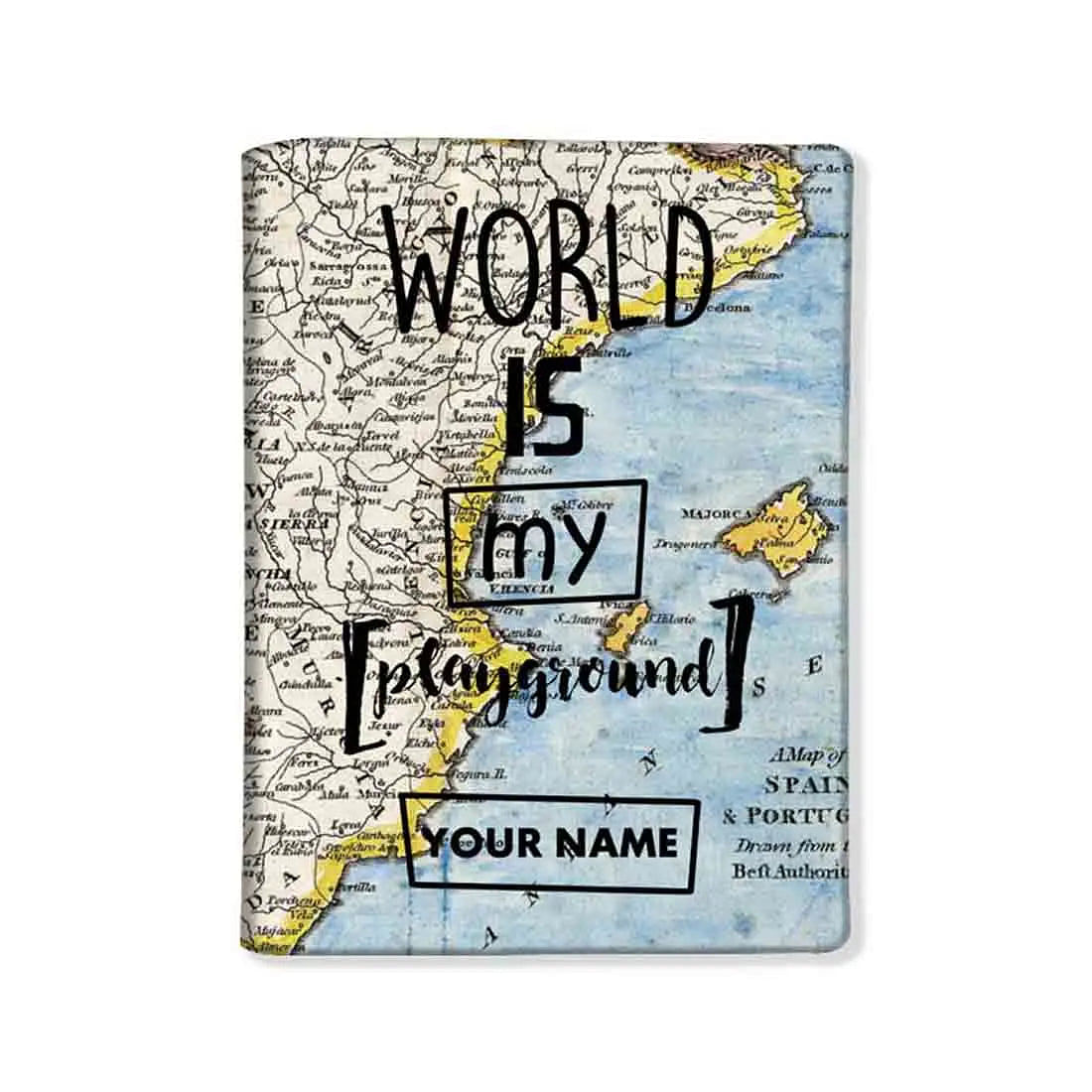 New Personalized Leather Passport Cover -  World Is My Play Ground Nutcase