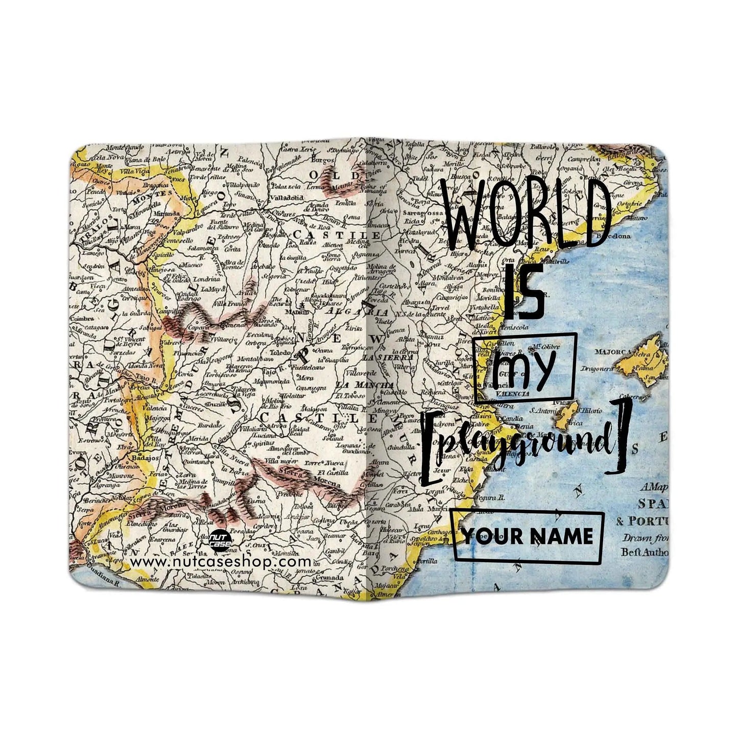 New Personalized Leather Passport Cover -  World Is My Play Ground Nutcase