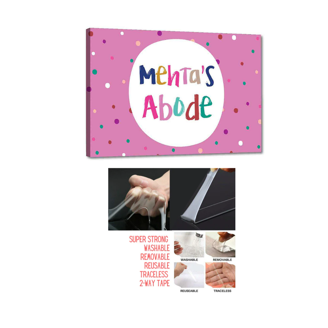 Cute Personalized Gate Name Plate Design for House - Multicolor Dots Pink