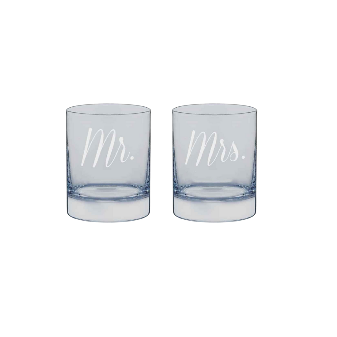 Personalized Mr and Mrs Whiskey Glasses Set of 2 for Couples Anniversary gifts
