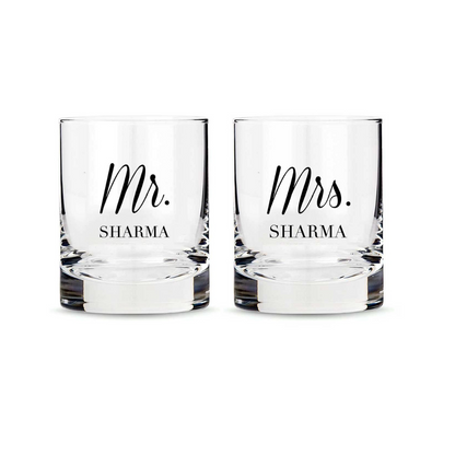 Personalized Mr and Mrs Whiskey Glasses Set of 2 for Couples Anniversary gifts