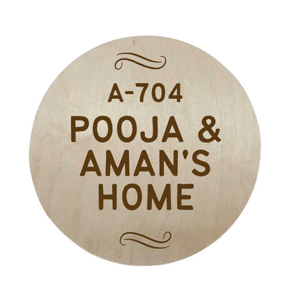 Engraved Wooden Name Plate for Home Flat Bungalows-Round