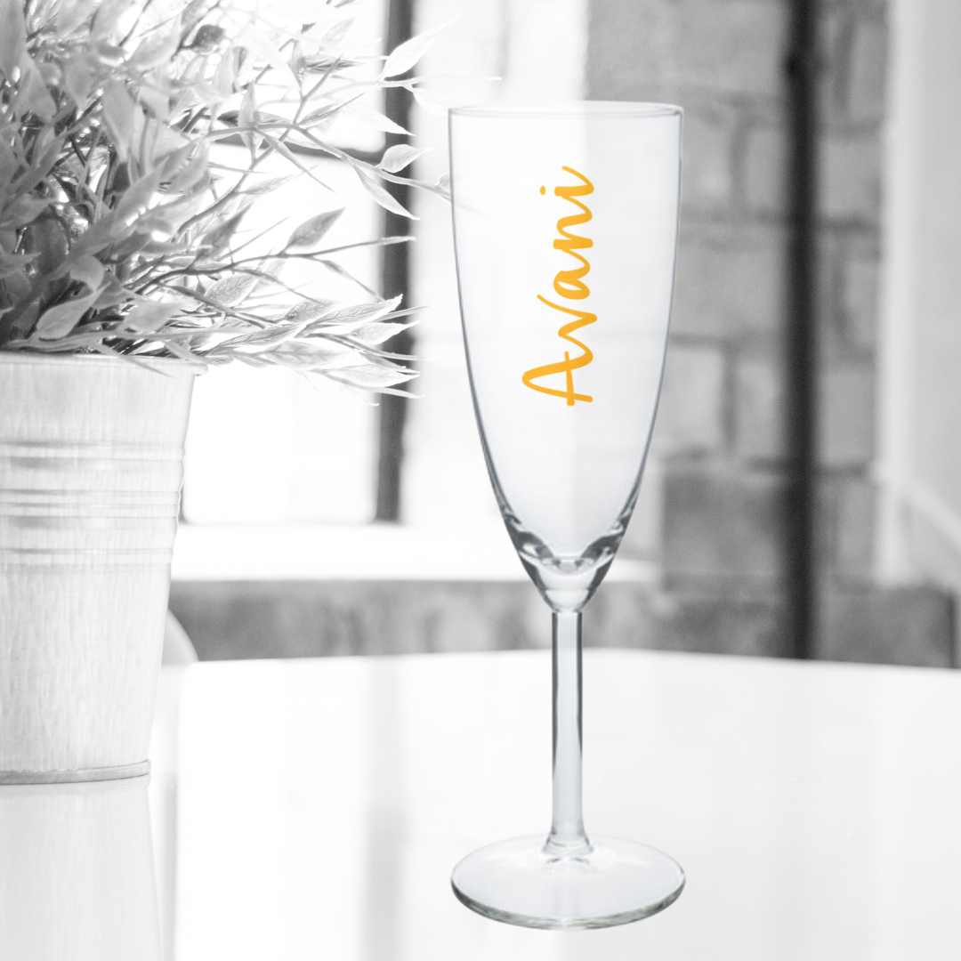 Personalized Flute Glasses for Champagne Prosecco Mimosa - Add Your Name