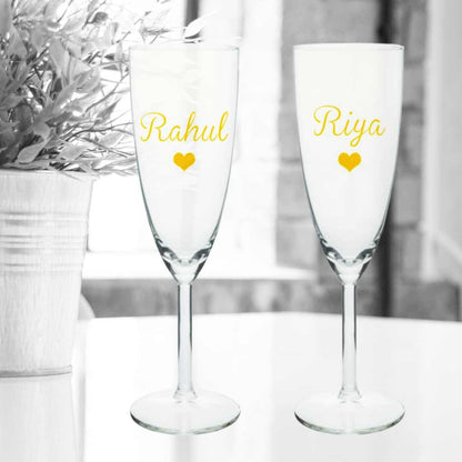 Personalized Champagne Flute Glass With Name Set Of 2 - Anniversary Gift For Couples