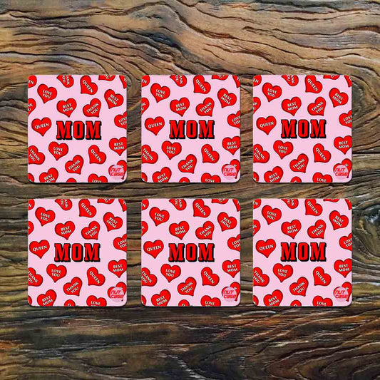 Mother's Day Gift Ideas Metal Printed Coasters Pack of 6 for Home & Kitchen Use  - MOM