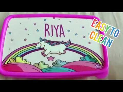 Plastic Lunch Box Snacks for School Kids Girls Tiffin - Unicorn and Rainbow