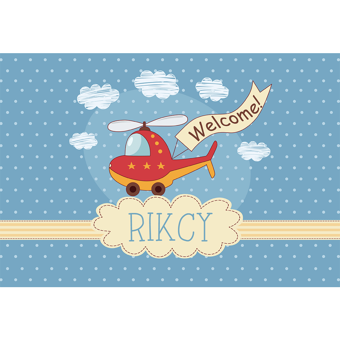 Customized Kids Room Name Plate -  Helicopter & Clouds. Nutcase