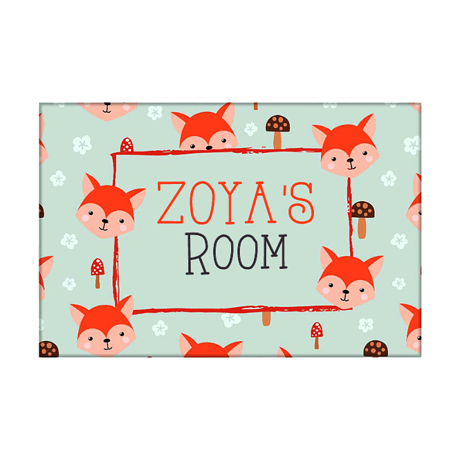 Custom Kids Door Name Plate -  Mushroom & Cute Fox. Nutcase